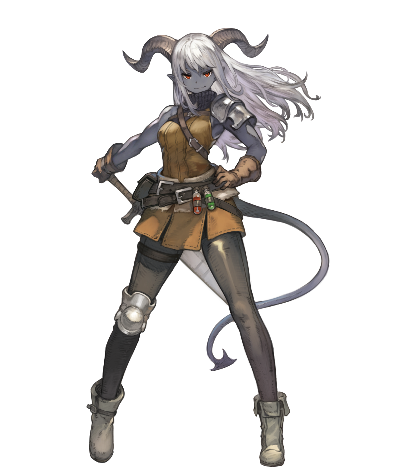 Gemma, a young tiefling apprentice — as depicted by Dojen